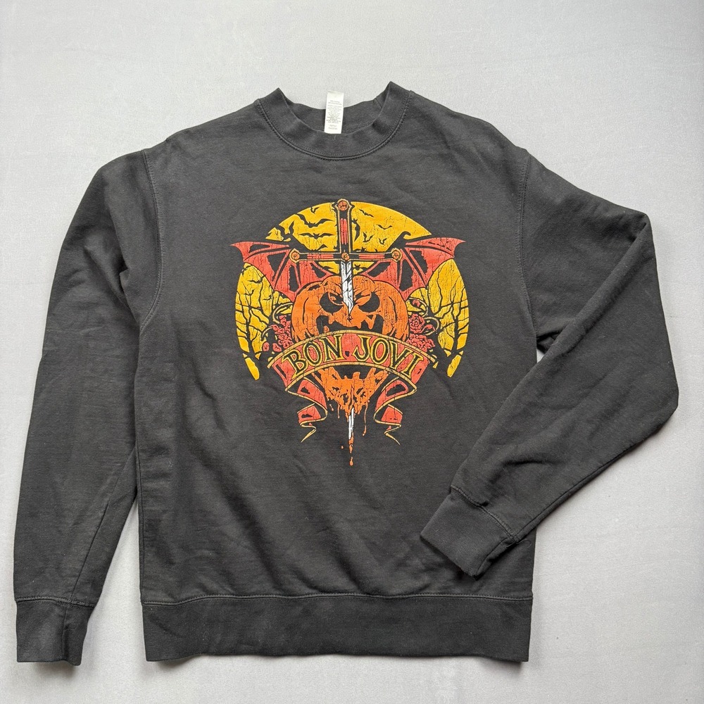 Bon Jovi Halloween Pumpkin Sword Graphic Black Crewneck‎ Sweatshirt Medium